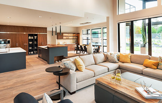 Large open space living room and kitchen to promote leading household insurance broker Full-time Cover