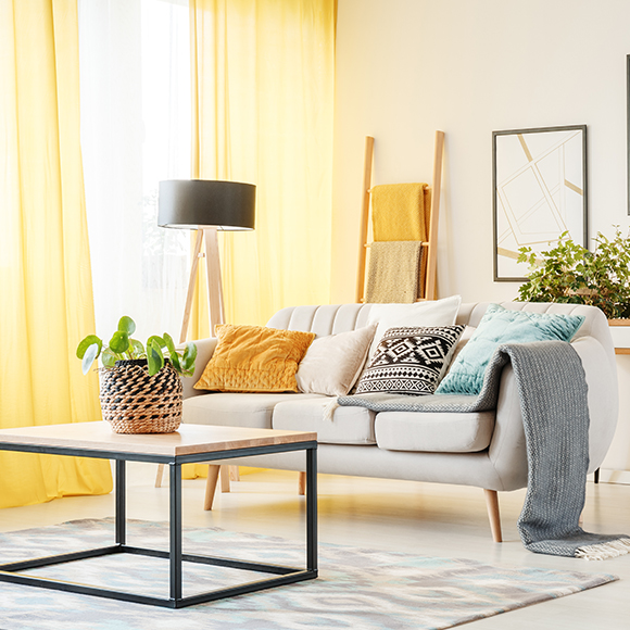 Modern bright living room to promote leading household insurance brokers Full Time Cover