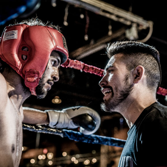 Boxers squaring up before match to promote leading boxing insurance brokers Full-Time Cover