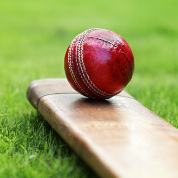 Cricket ball placed on bat to promote leading cricket insurance brokers Full Time Cover