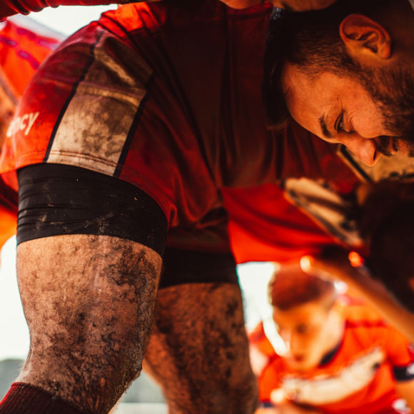 Rugby players in scrum to promote leading rugby insurance brokers Full-Time Cover