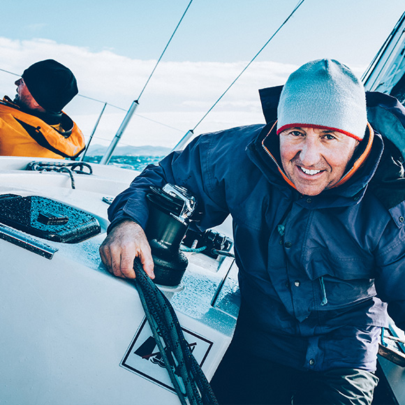 Individual on yacht to promote leading yacht insurance broker Full-time Cover