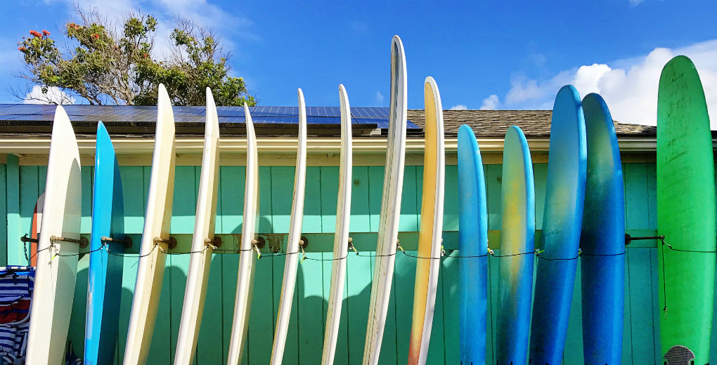 Lined up surfboards to promote leading sports insurance broker Full-time Cover